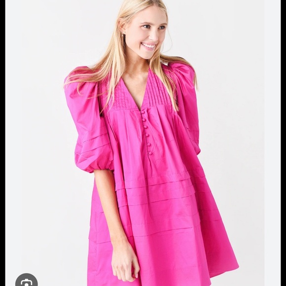 HUNTER BELL Dresses & Skirts - HUNTER BELL Hot Pink Puff-Sleeve Mini Dress
